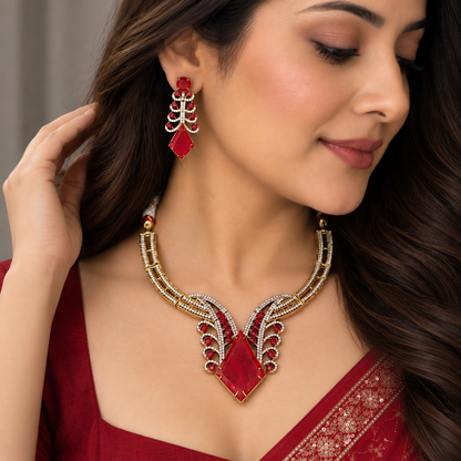 Red Ayra American Diamond Set