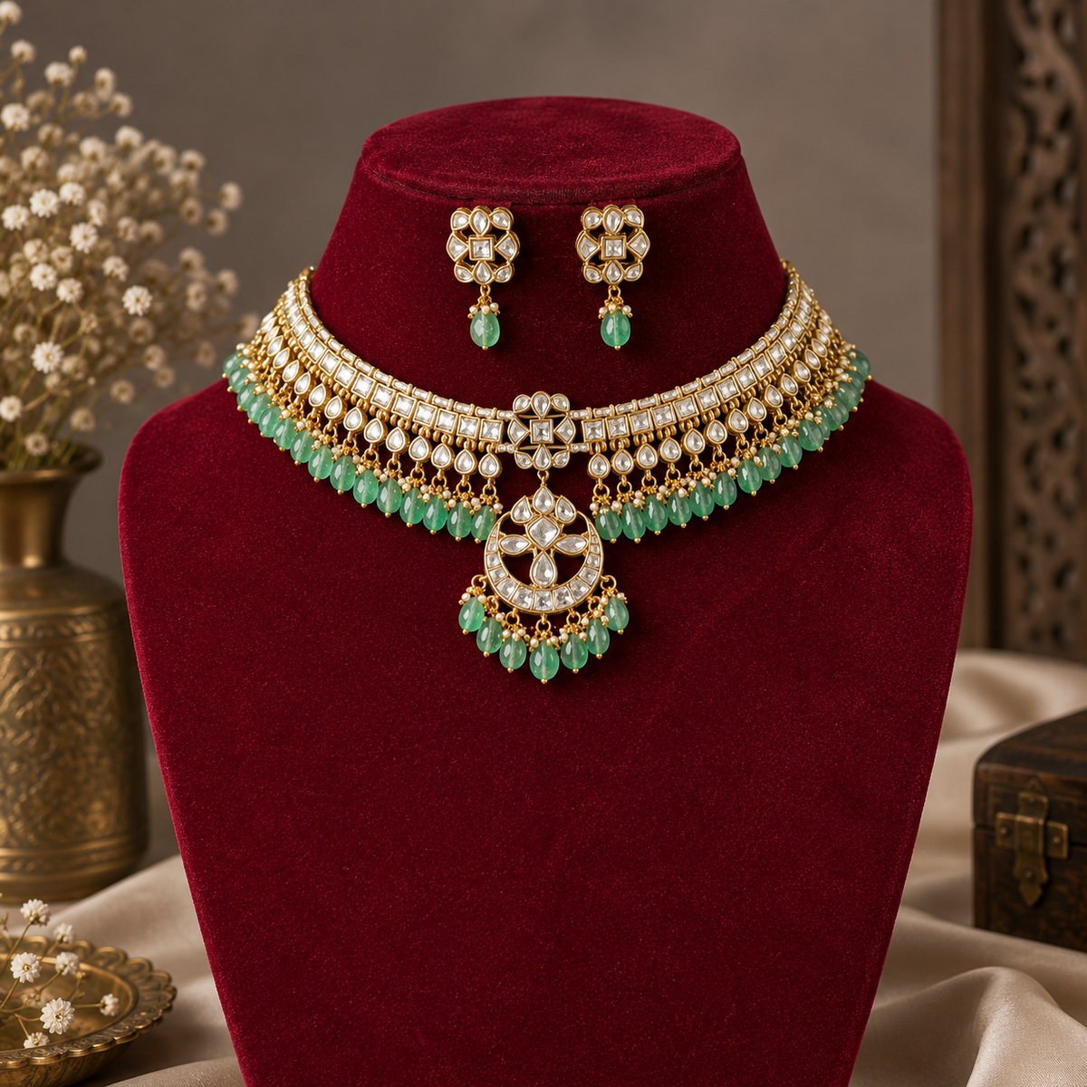 Mint Green Ritu Pachi Kundan Set