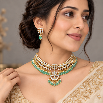 Mint Green Ritu Pachi Kundan Set