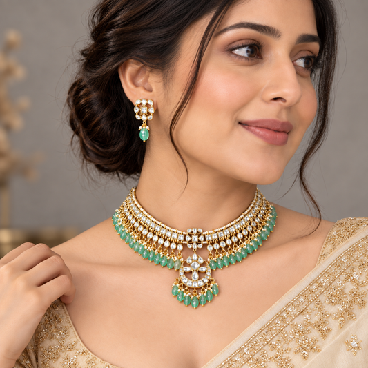 Mint Green Ritu Pachi Kundan Set