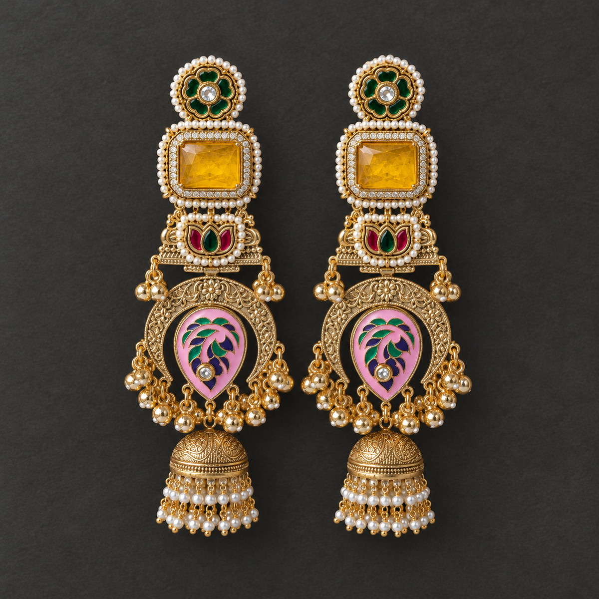 Yellow Aayra Kashmiri Earrings