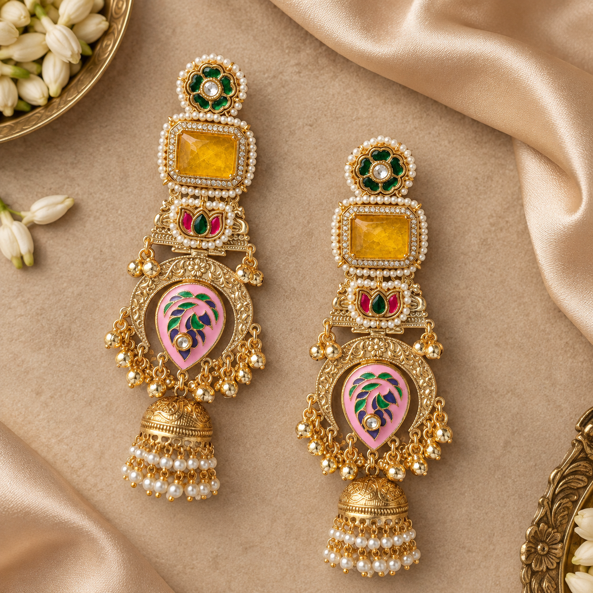 Yellow Aayra Kashmiri Earrings