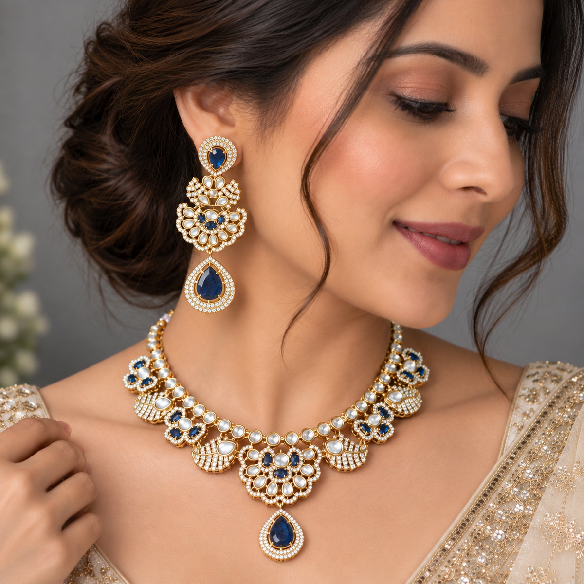 Blue Tanishka Moissanite Set