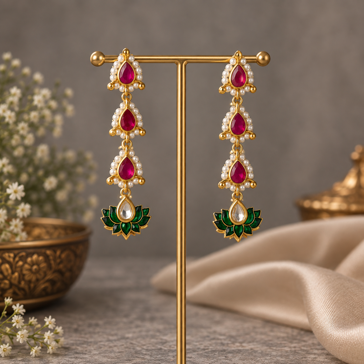 Pink Neera 3 in 1 earrings