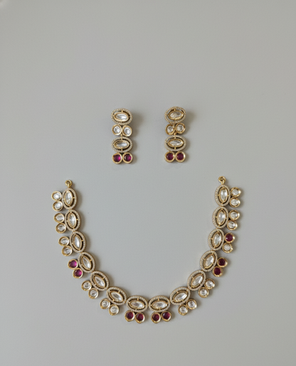 Pink Nyra Moissanite Polki Necklace Set