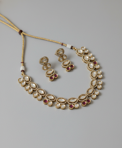 Pink Nyra Moissanite Polki Necklace Set