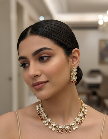 Pink Nyra Moissanite Polki Necklace Set