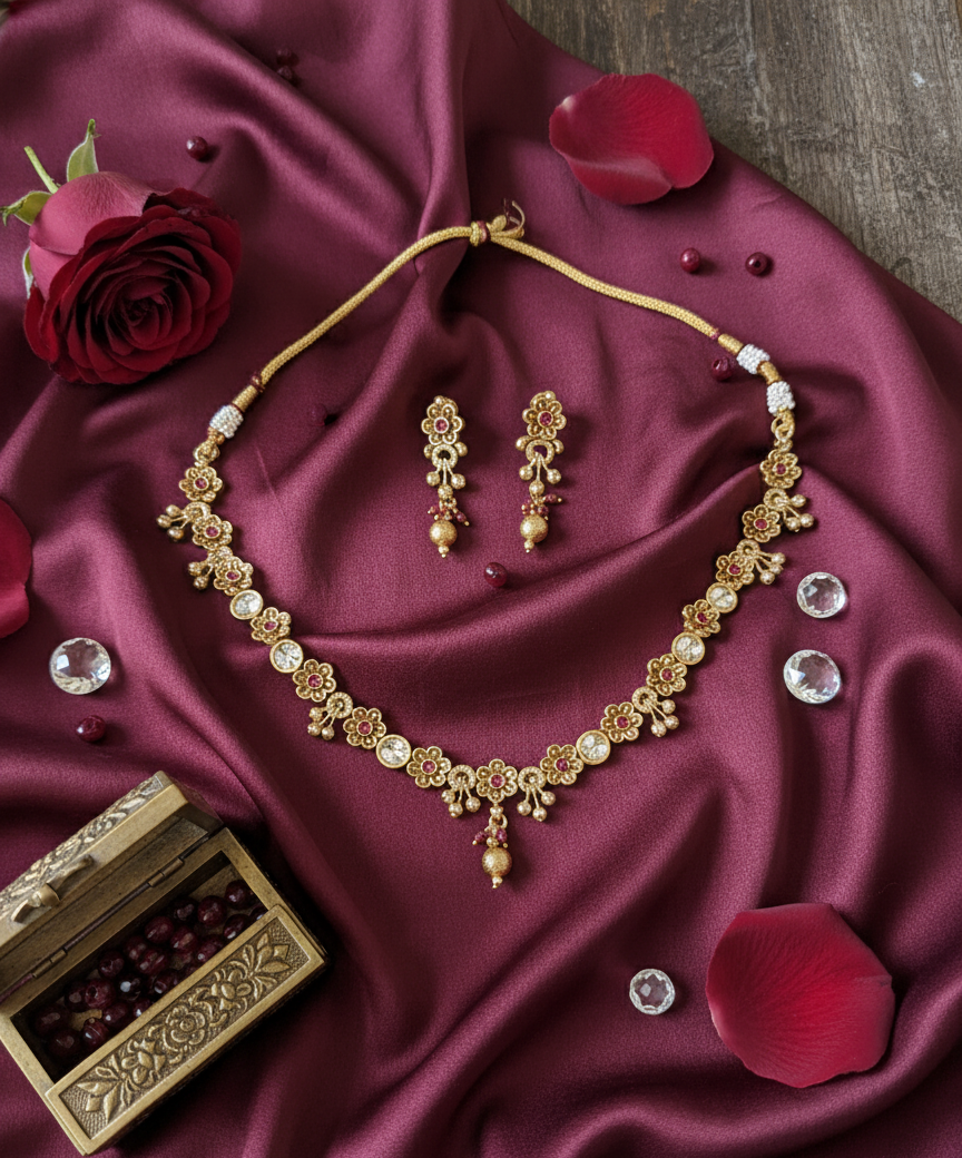 Pink Leela Antique Necklace Set