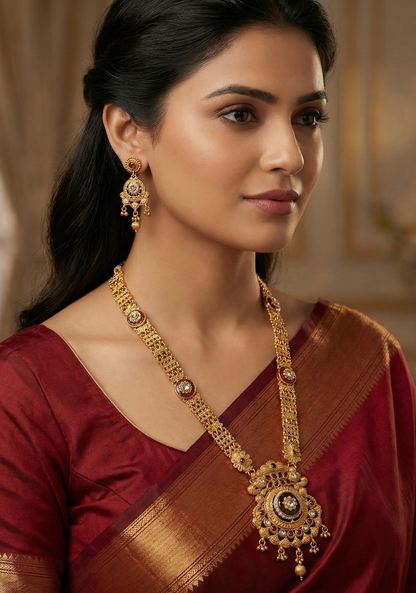 Maroon Rishita Rajwadi Necklace Set