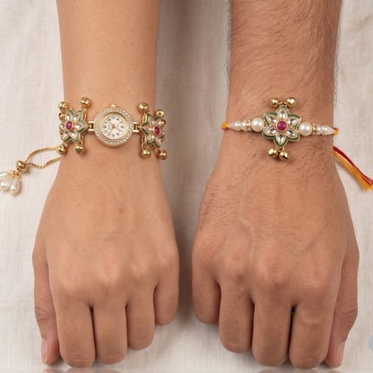 Multicolor Miraya Bhai Bhabhi Watch Rakhi Combo