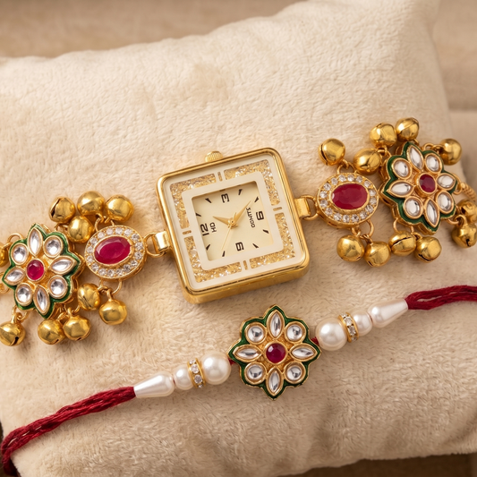 Pink Kiara Bhai Bhabhi Watch Rakhi Combo