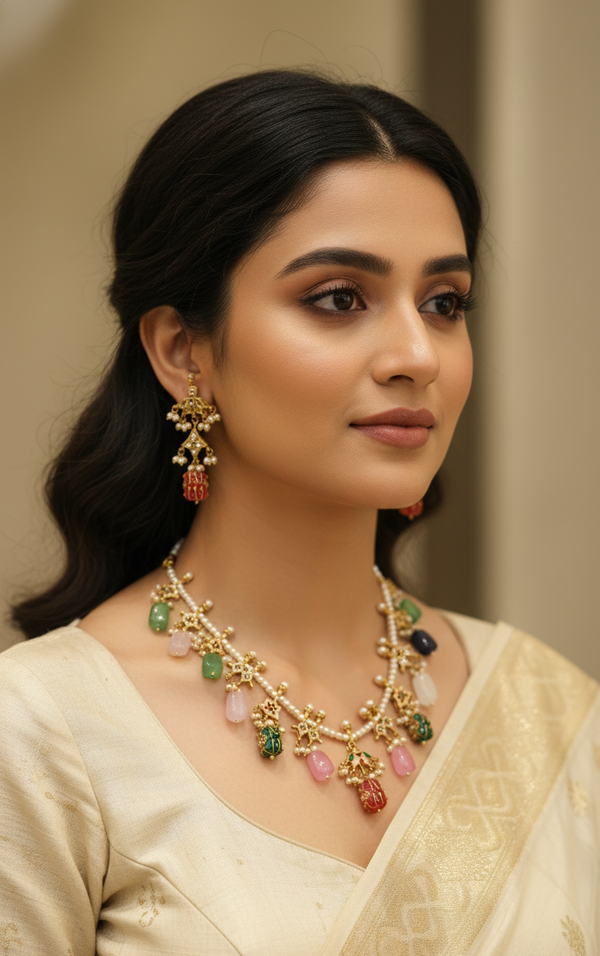 Multicolor Ishita Rajwadi Pearl Necklace Set