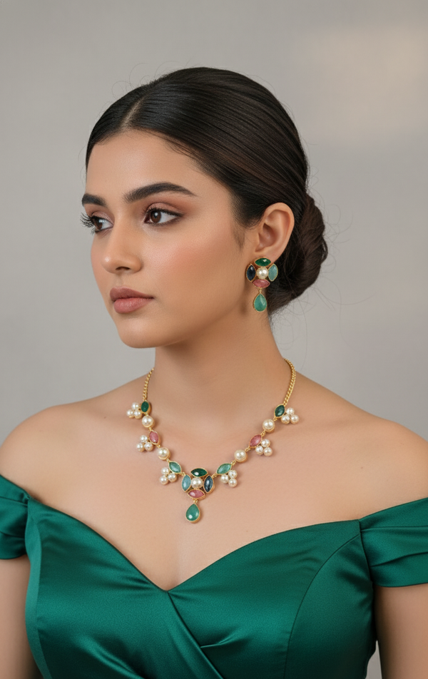 Multicolor Ishara Kundan Necklace Set