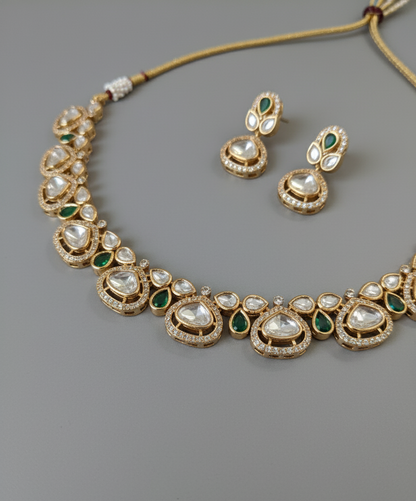 Emerald Mahira Moissanite Polki Necklace Set
