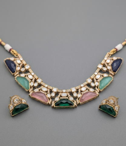 Multicolor Kashvi Moissanite Polki Victorian Necklace Set