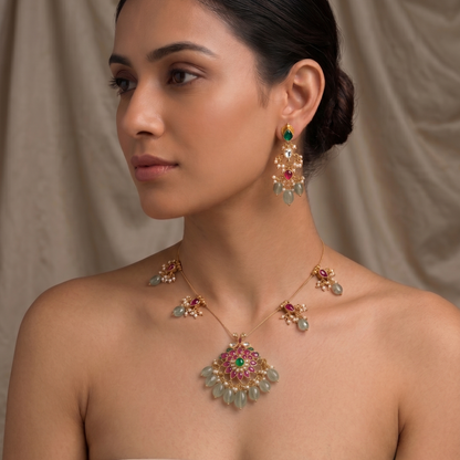 Mint Green Anushri Pachi Kundan Set