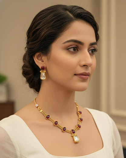 Maroon Dhrishti Kundan Necklace Set