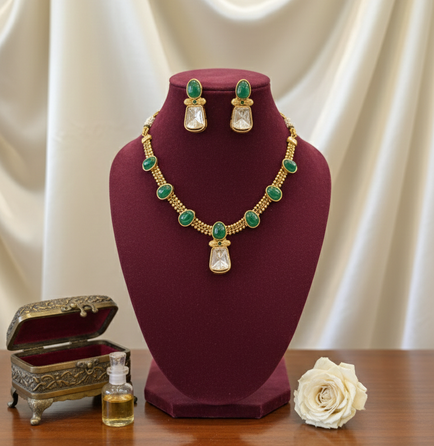 Emerald Dhrishti Kundan Necklace Set