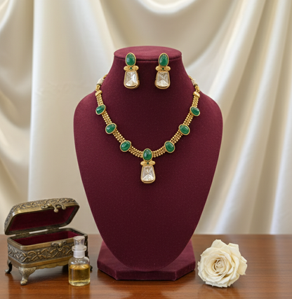 Emerald Dhrishti Kundan Necklace Set