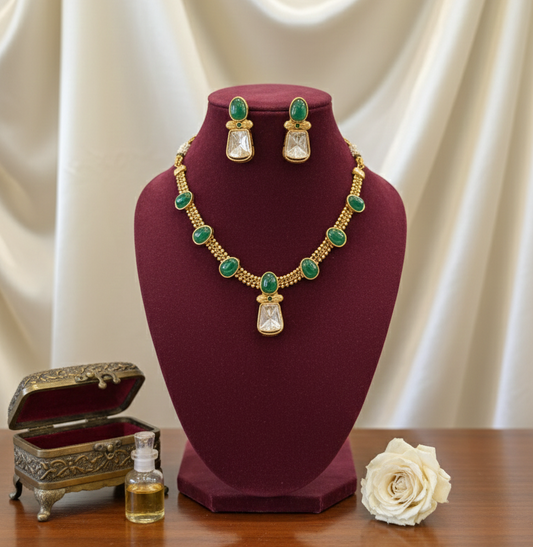 Emerald Dhrishti Kundan Necklace Set
