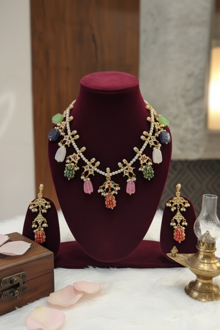 Multicolor Ishita Rajwadi Pearl Necklace Set