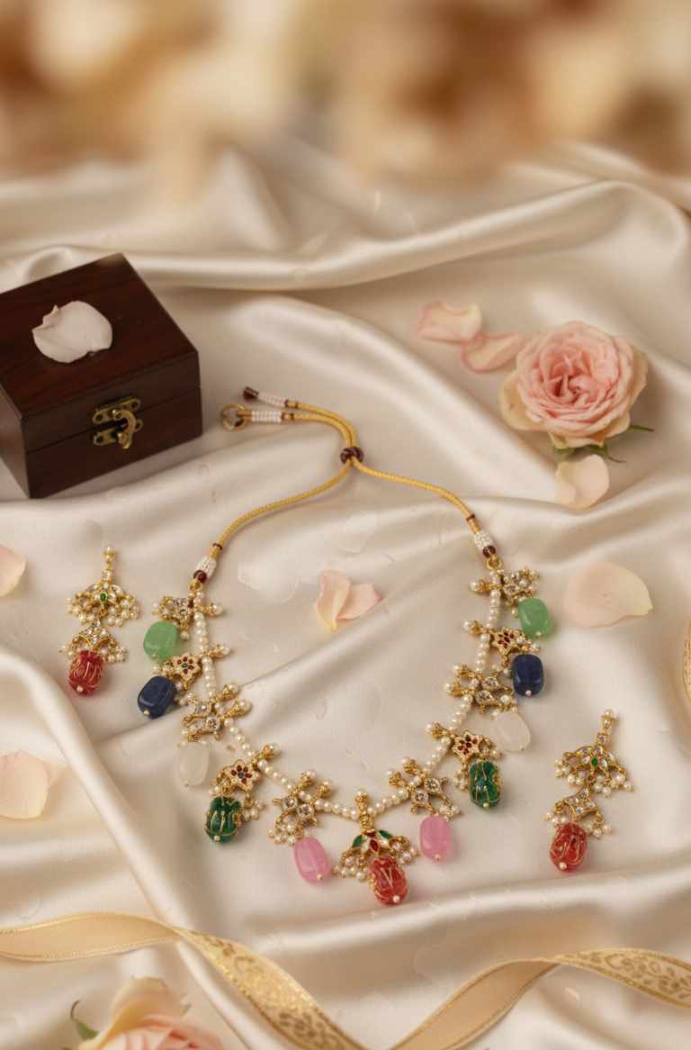 Multicolor Ishita Rajwadi Pearl Necklace Set