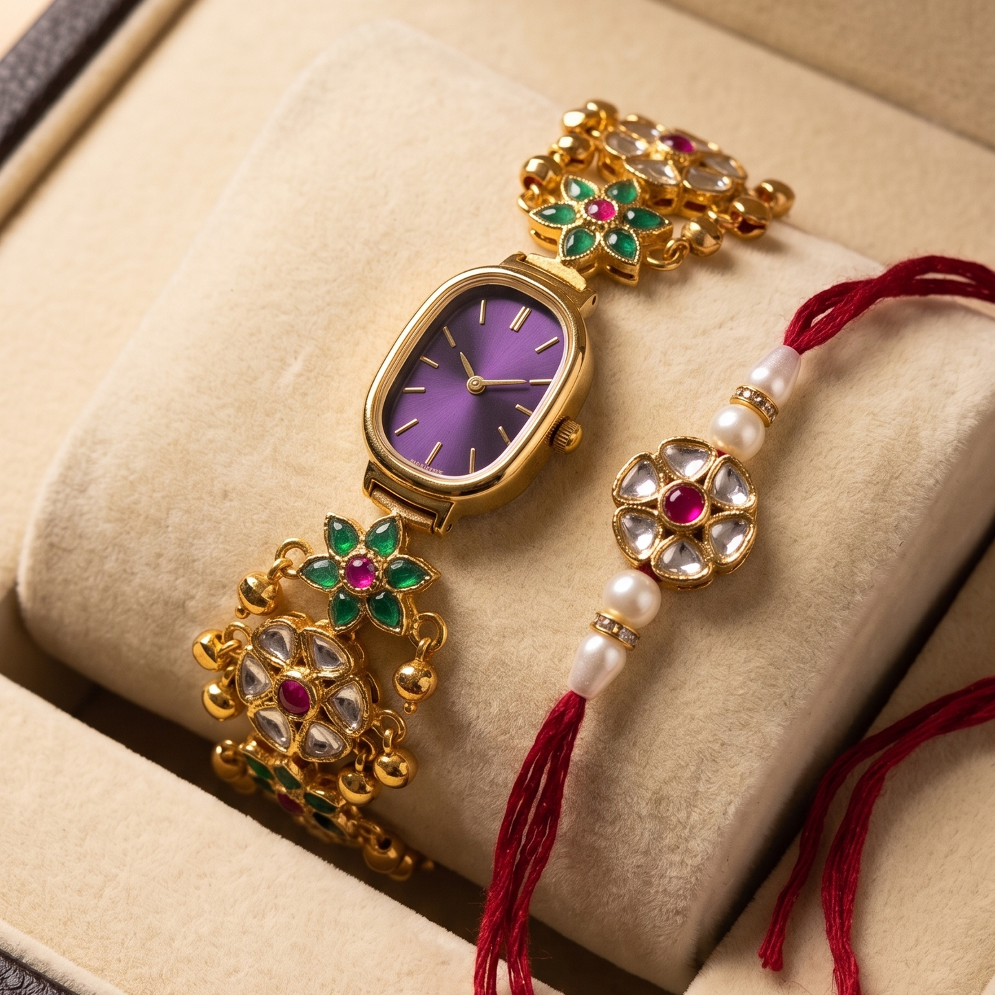 Multicolor Anvika Bhai Bhabhi Watch Rakhi Combo