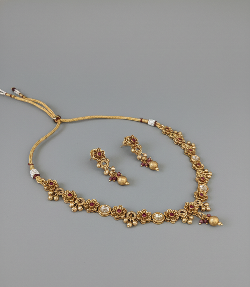 Pink Leela Antique Necklace Set
