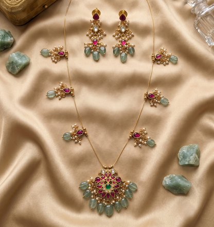 Mint Green Anushri Pachi Kundan Set
