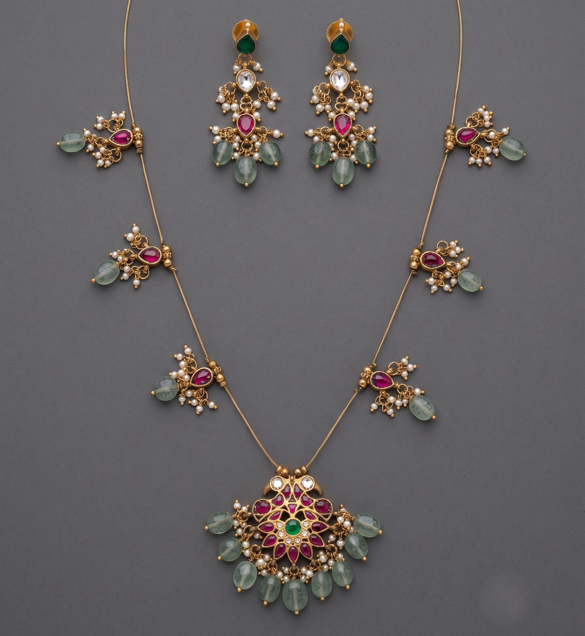 Mint Green Anushri Pachi Kundan Set