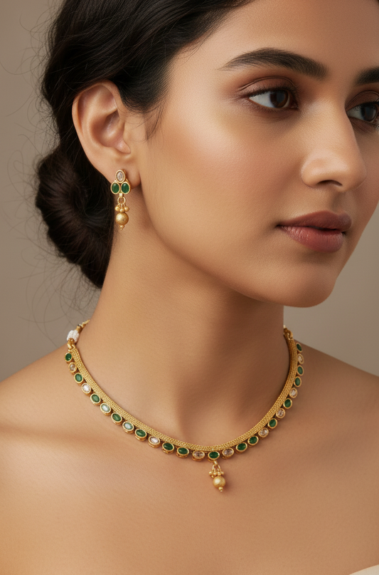 Green & Peach Nayantara Antique Necklace Set
