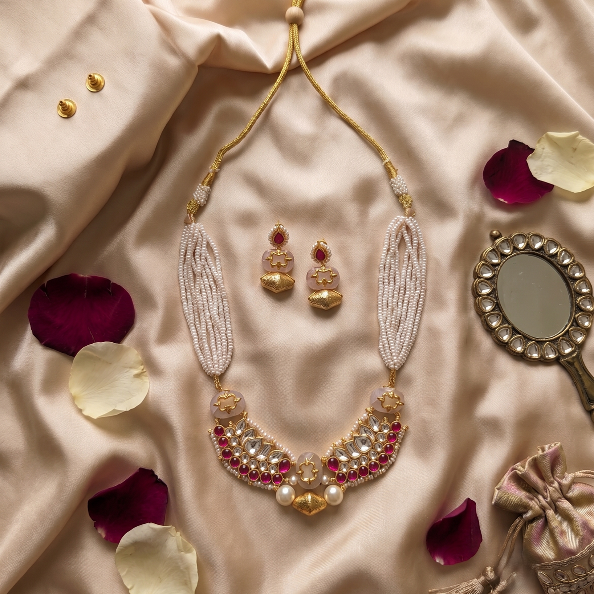 Pink Nivara Pachi Kundan Set