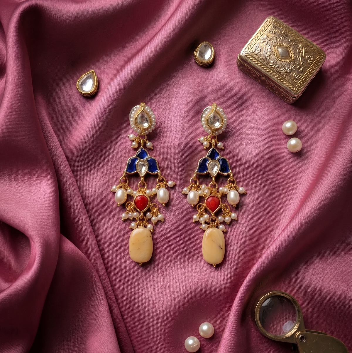 Multicolor Chandralekha Pachi Kundan Earrings