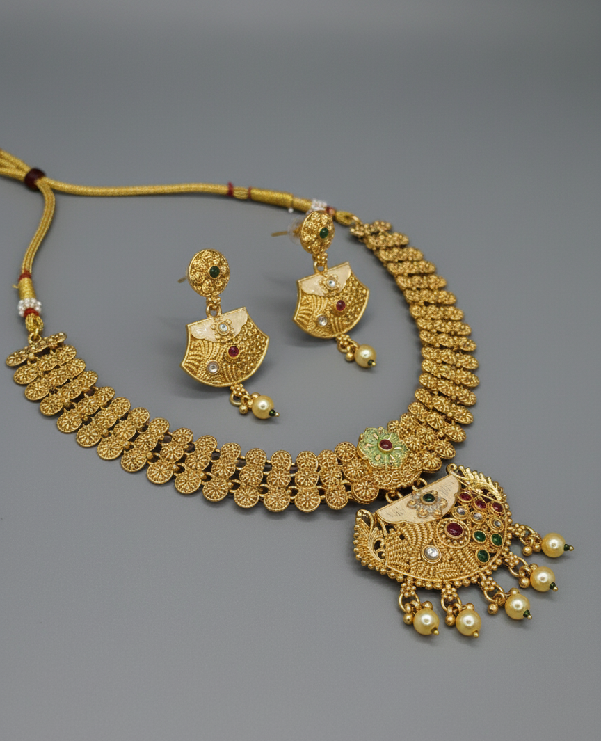 Golden Arzoo Rajwadi Necklace Set