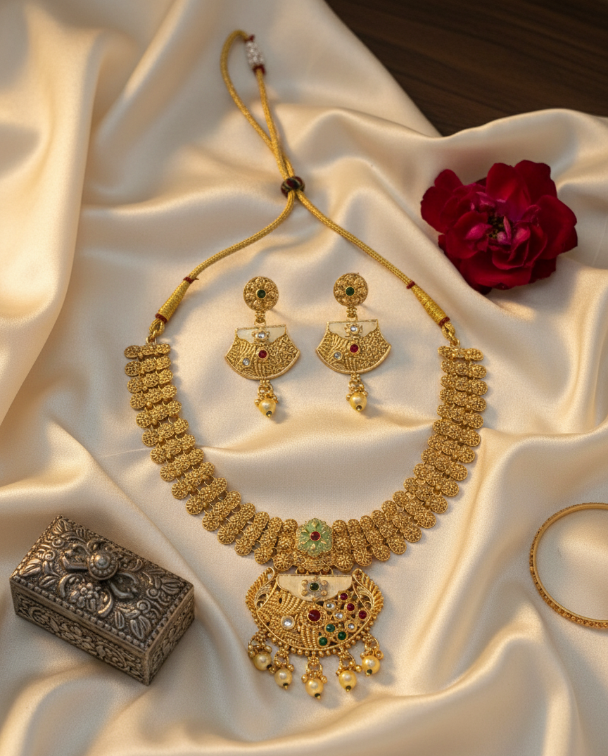Golden Arzoo Rajwadi Necklace Set