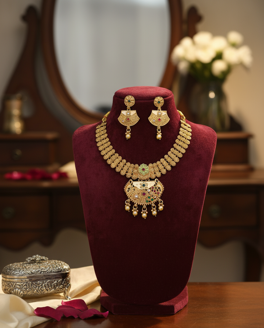 Golden Arzoo Rajwadi Necklace Set