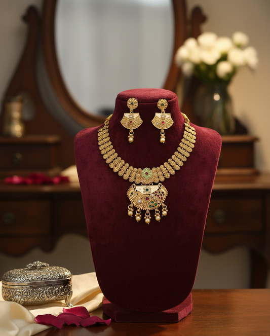 Golden Arzoo Rajwadi Necklace Set