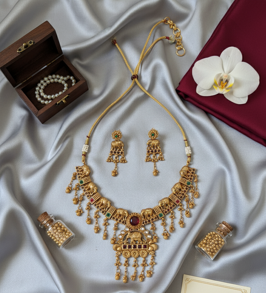 Multicolor Sharda Rajwadi Antique Necklace Set