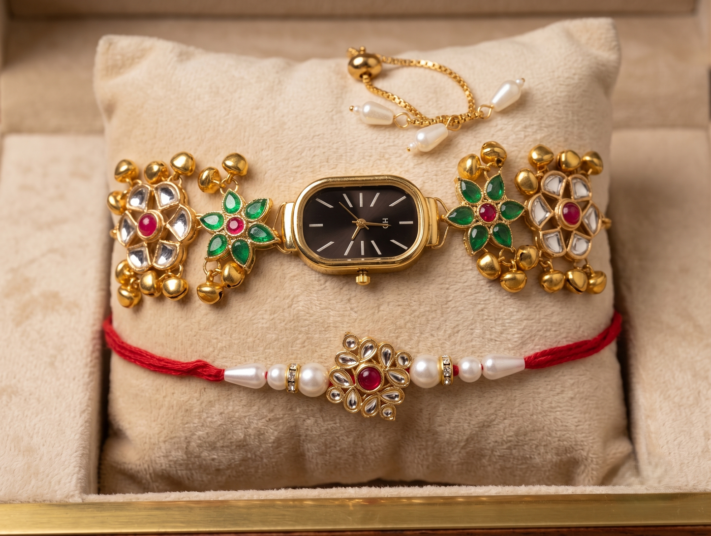 Multicolor Valmiki Bhai Bhabhi Watch Rakhi Combo