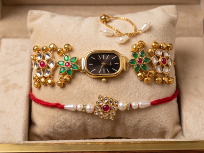 Multicolor Valmiki Bhai Bhabhi Watch Rakhi Combo