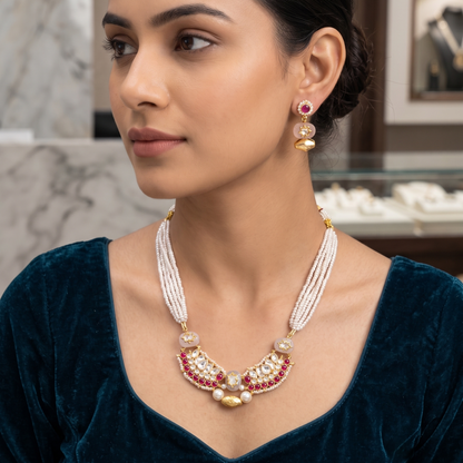 Pink Nivara Pachi Kundan Set