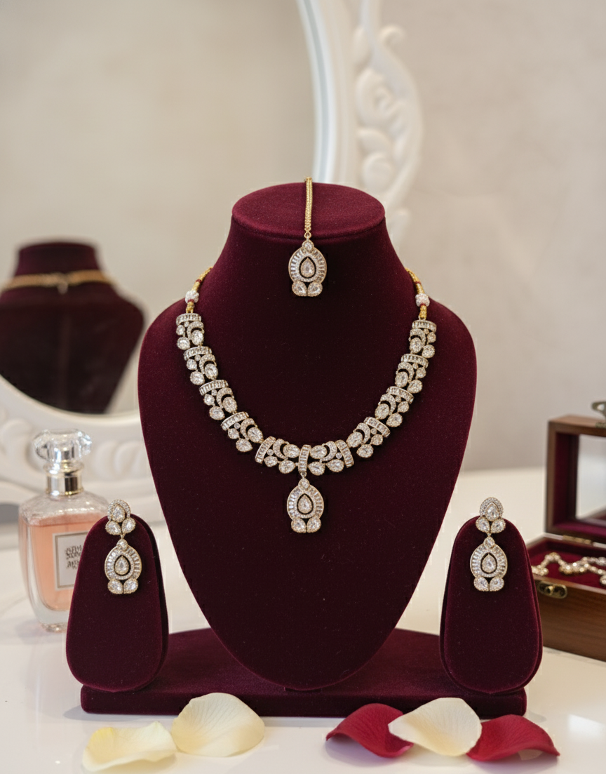 Ivory Ishira Moissanite Polki Necklace Set