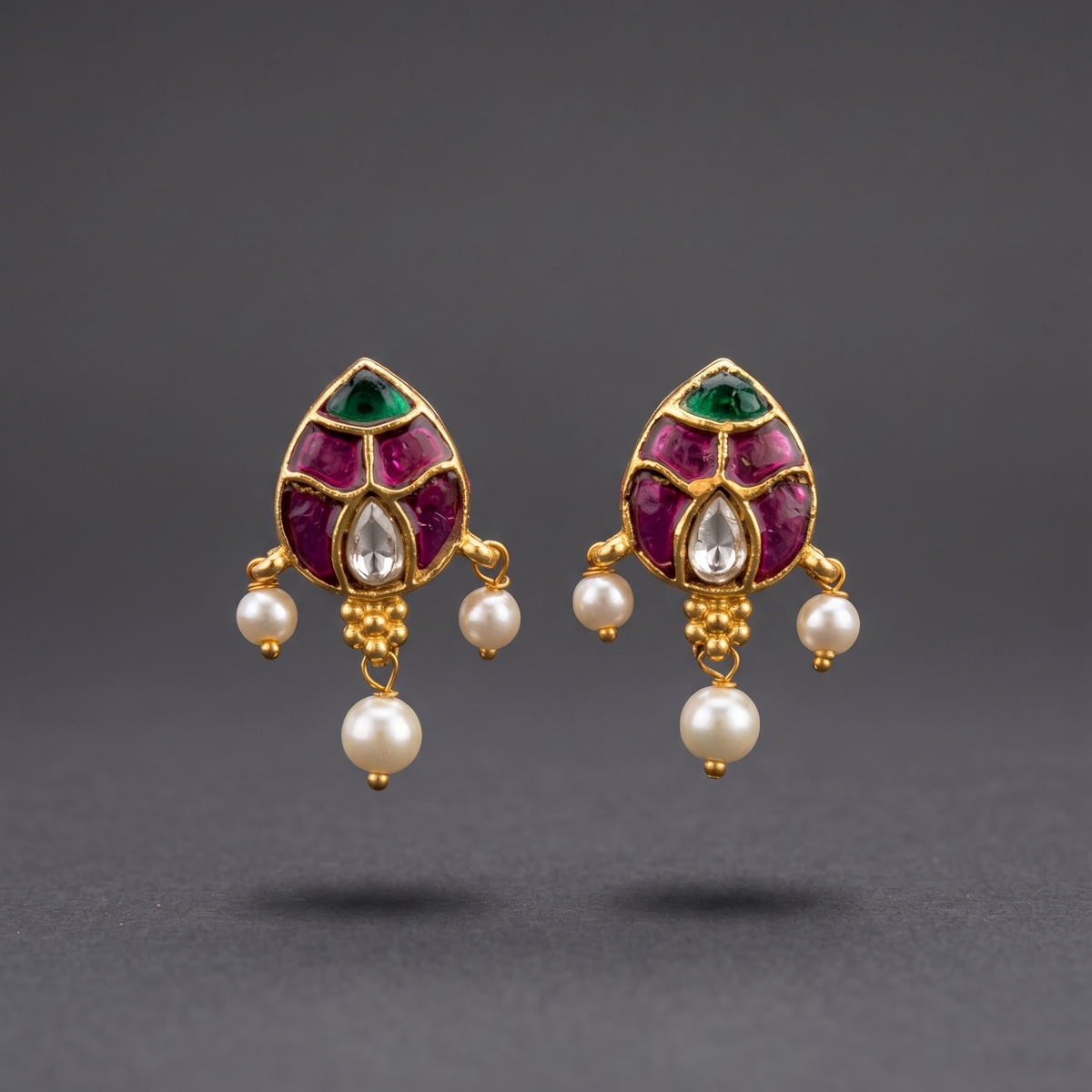 Pink Niharika Pachi Kundan Earrings
