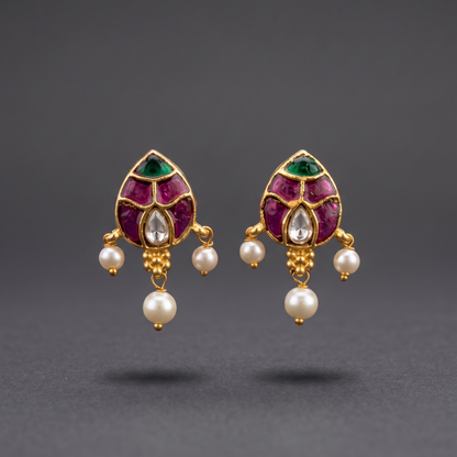 Pink Niharika Pachi Kundan Earrings