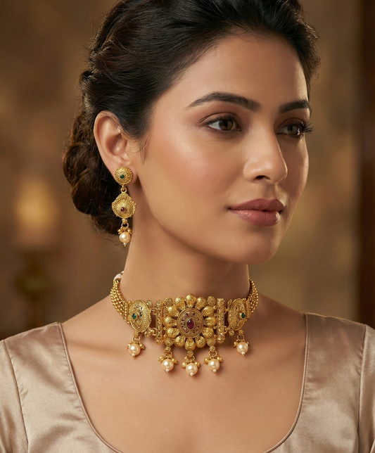 Golden Tara Rajwadi Choker Set