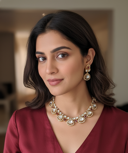 Pink Mahira Moissanite Polki Necklace Set