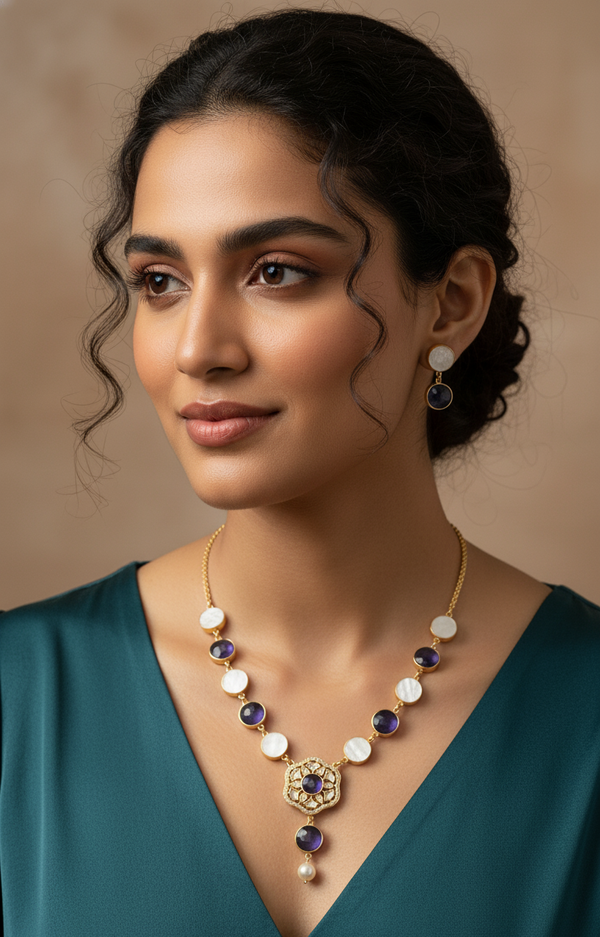 Purple Ivory Amira Victorian Necklace Set