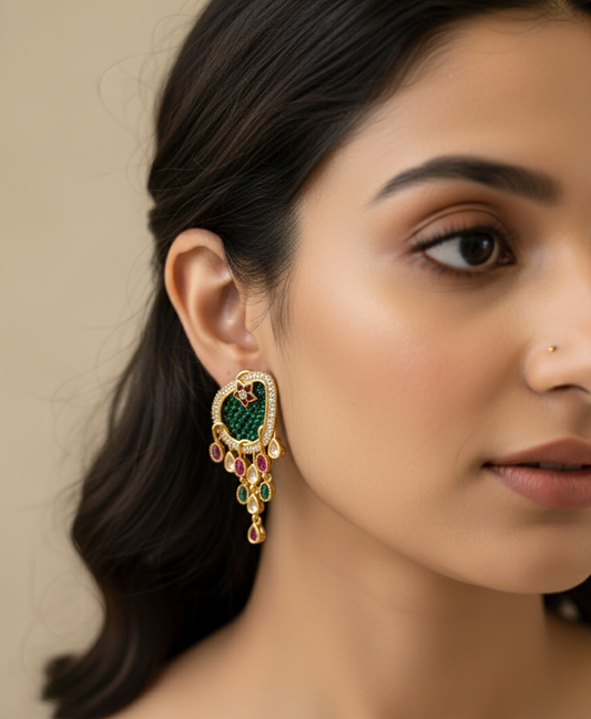 Emerald Nysha Moissanite Polki Danglers