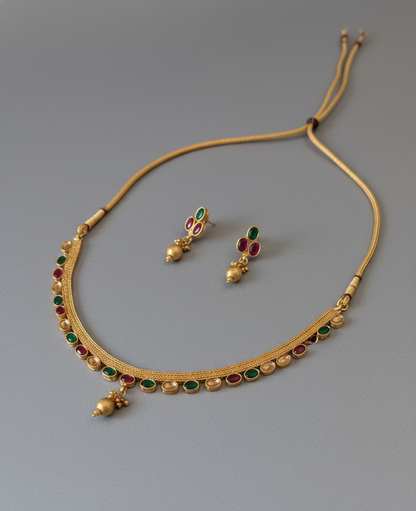 Pink & Green Nayantara Antique Necklace Set