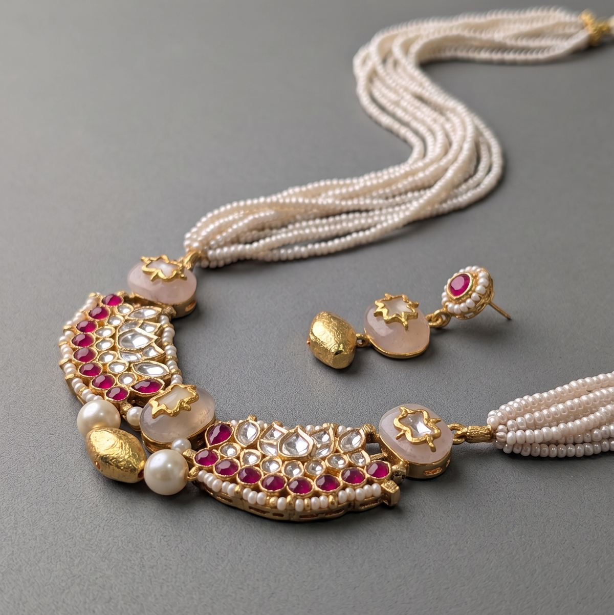 Pink Nivara Pachi Kundan Set